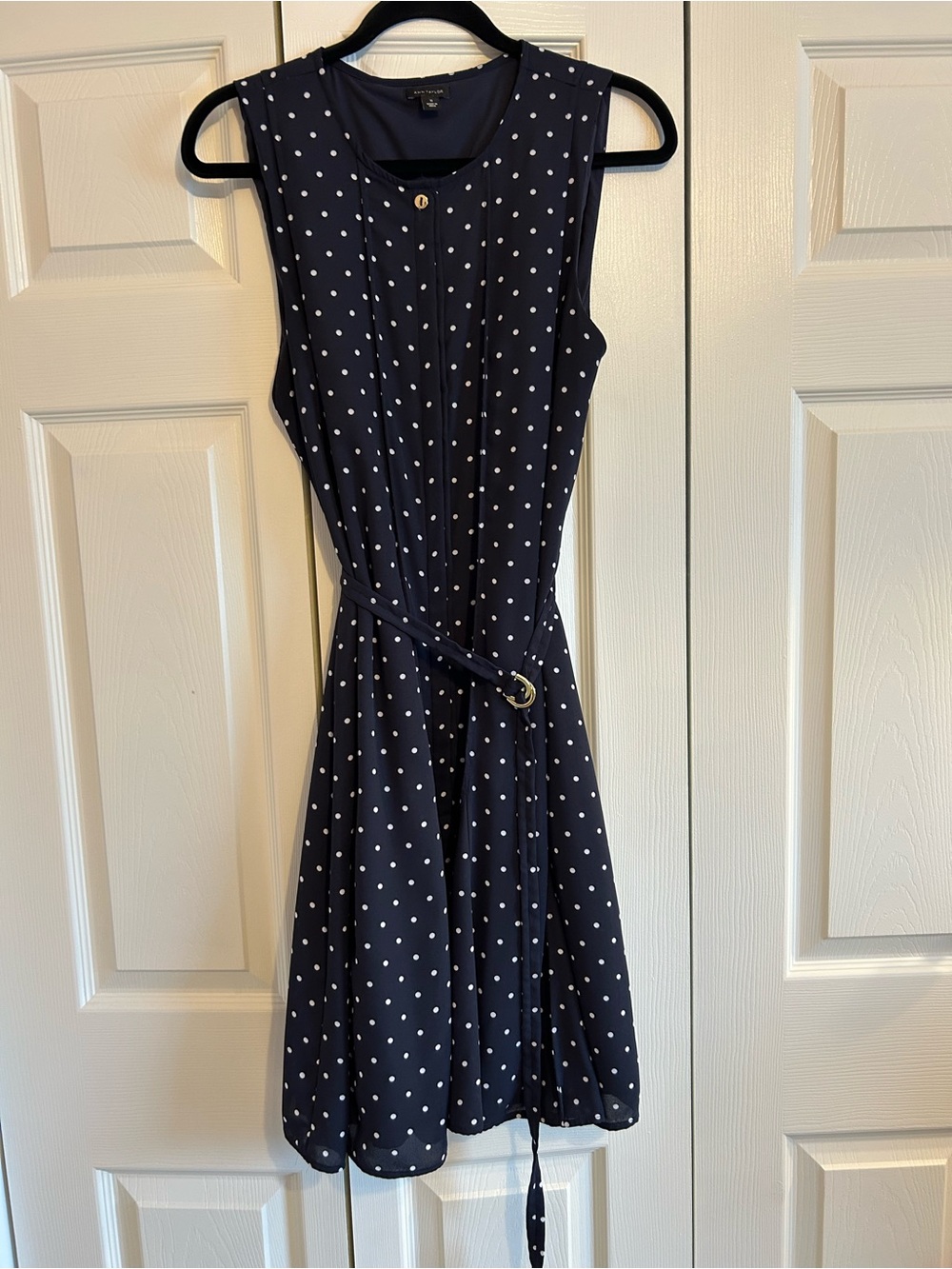 Ann Taylor Navy and White Polka Dot Belted Mini Dress